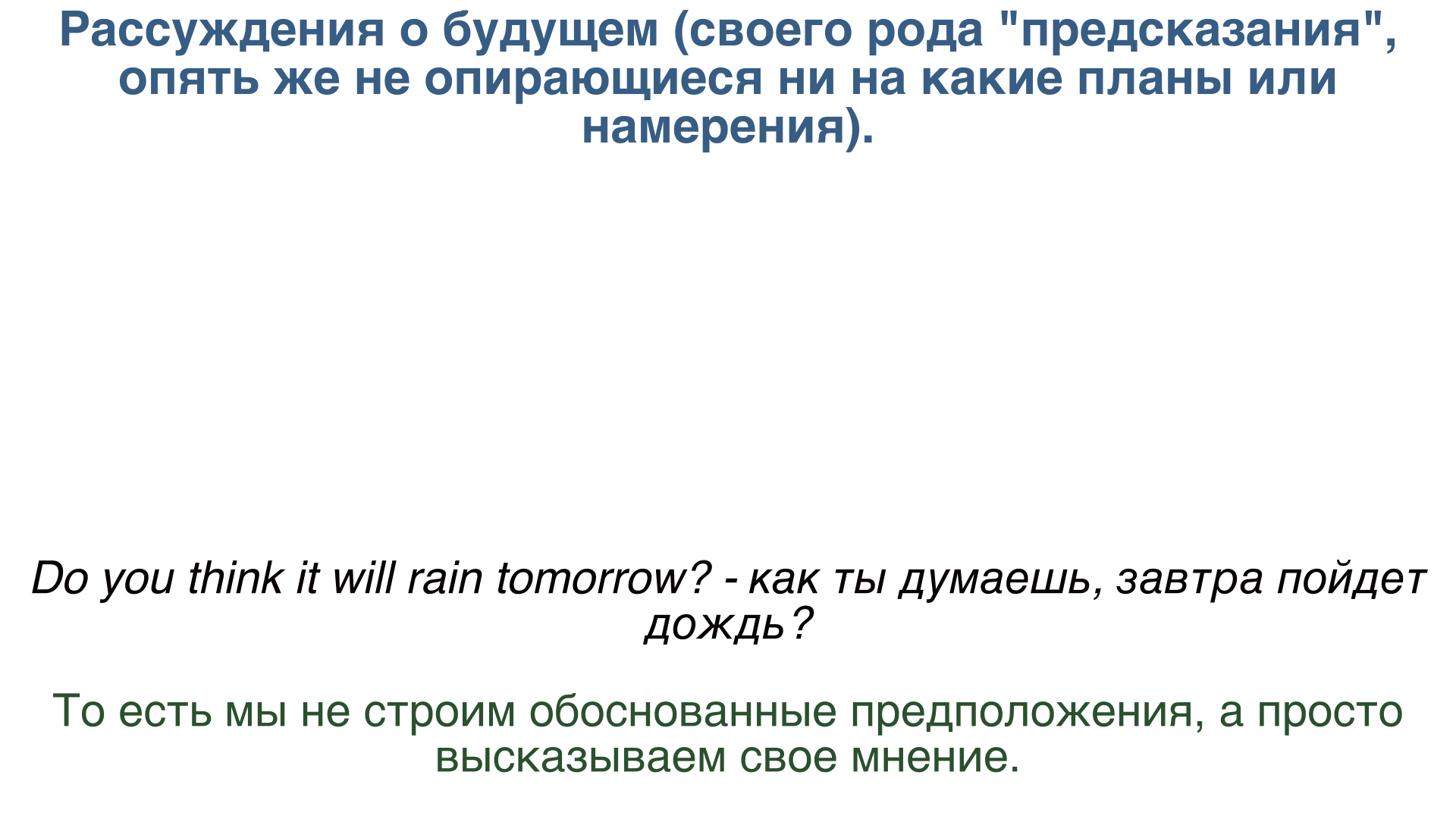 Схема Future Simple для прогнозов и предположений.