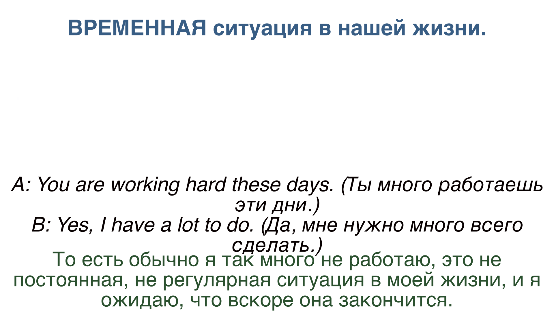 Схема Present Continuous для временной жизненной ситуации.