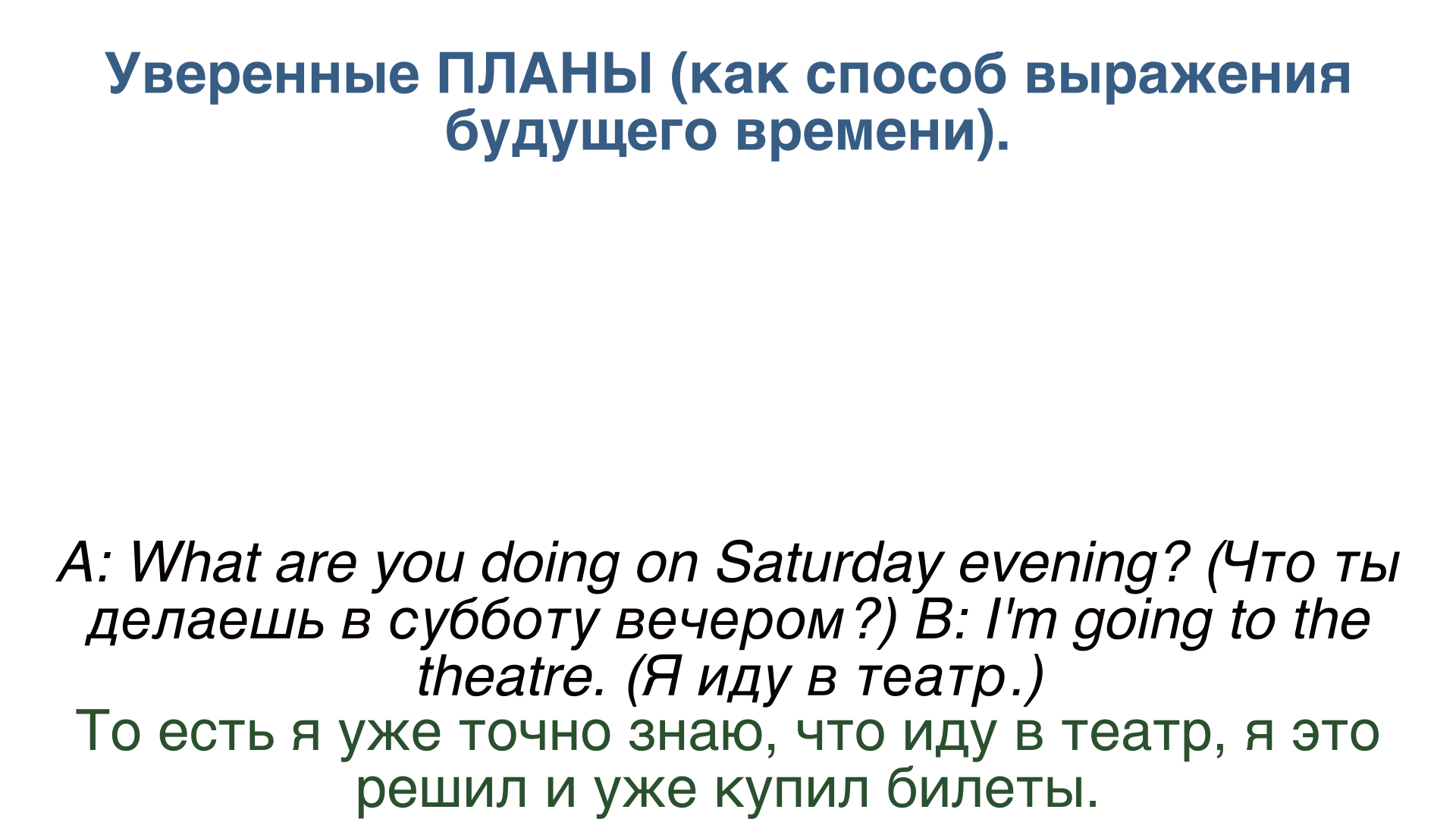 Схема Present Continuous для договоренных и запланированных будущих событий.